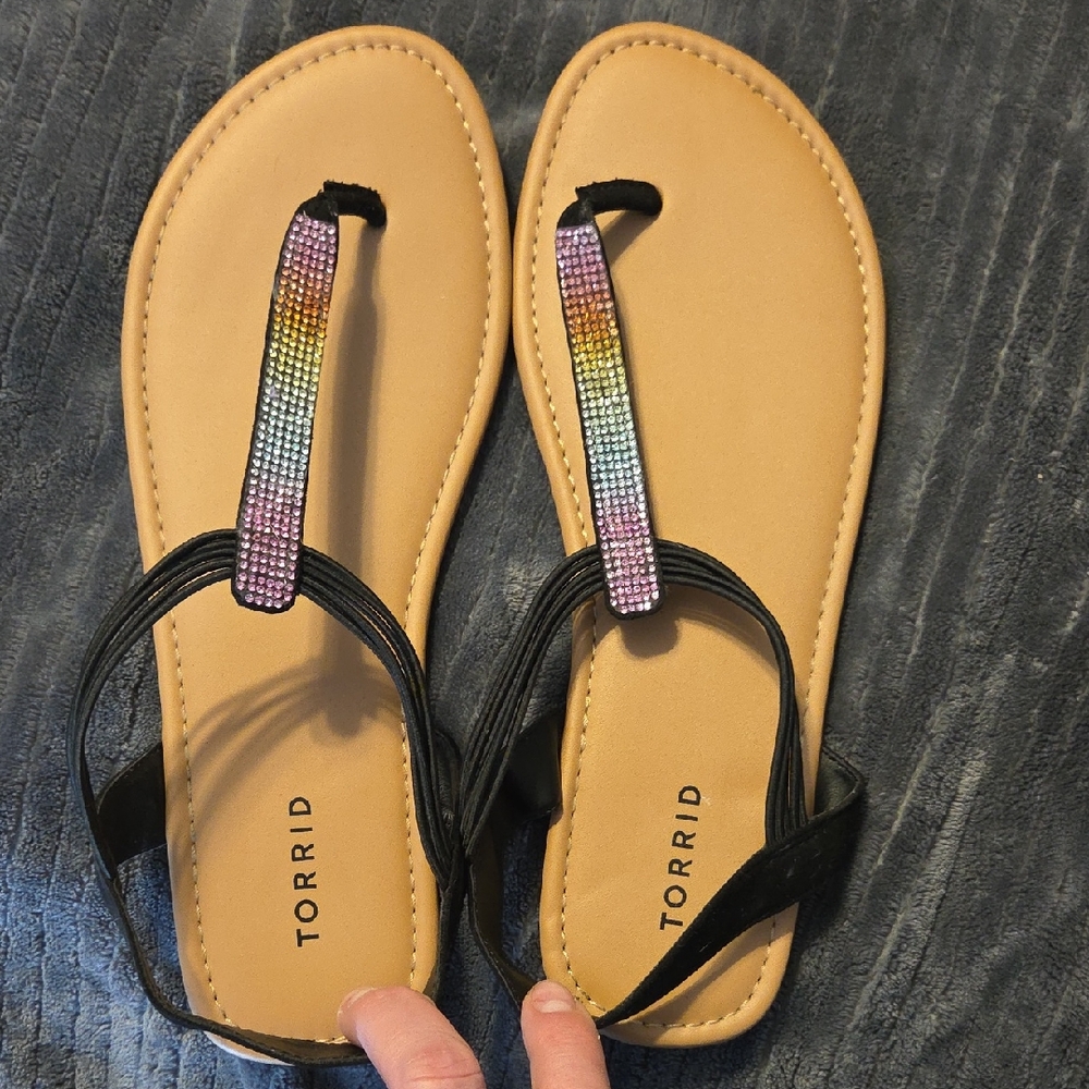 Torrid Black Sandals with Rainbow Accents
